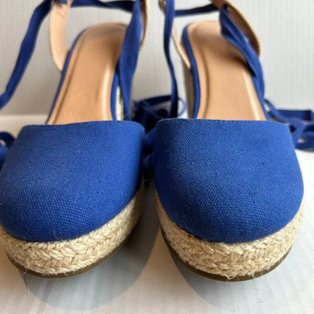 ZBY Womens Blue Canvas Lace Up Espadrilles Size 11